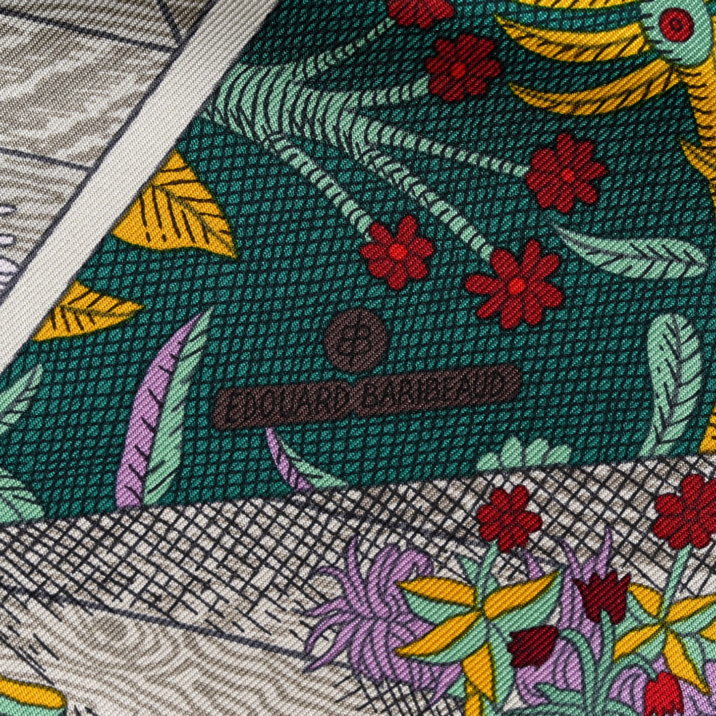 Silk Twill Acte III Scene I La Clairiere Scarf 90 Rouge Vert Mauve