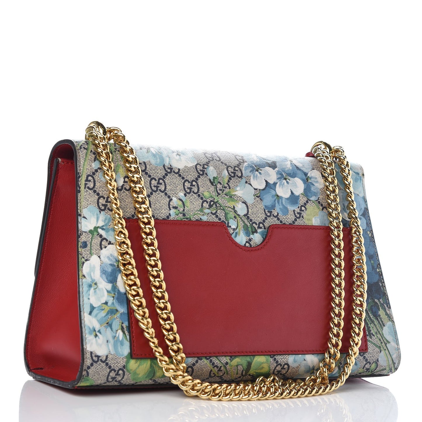GG Supreme Monogram Blooms Medium Padlock Shoulder Bag Beige Blue Navy Hibiscus Red