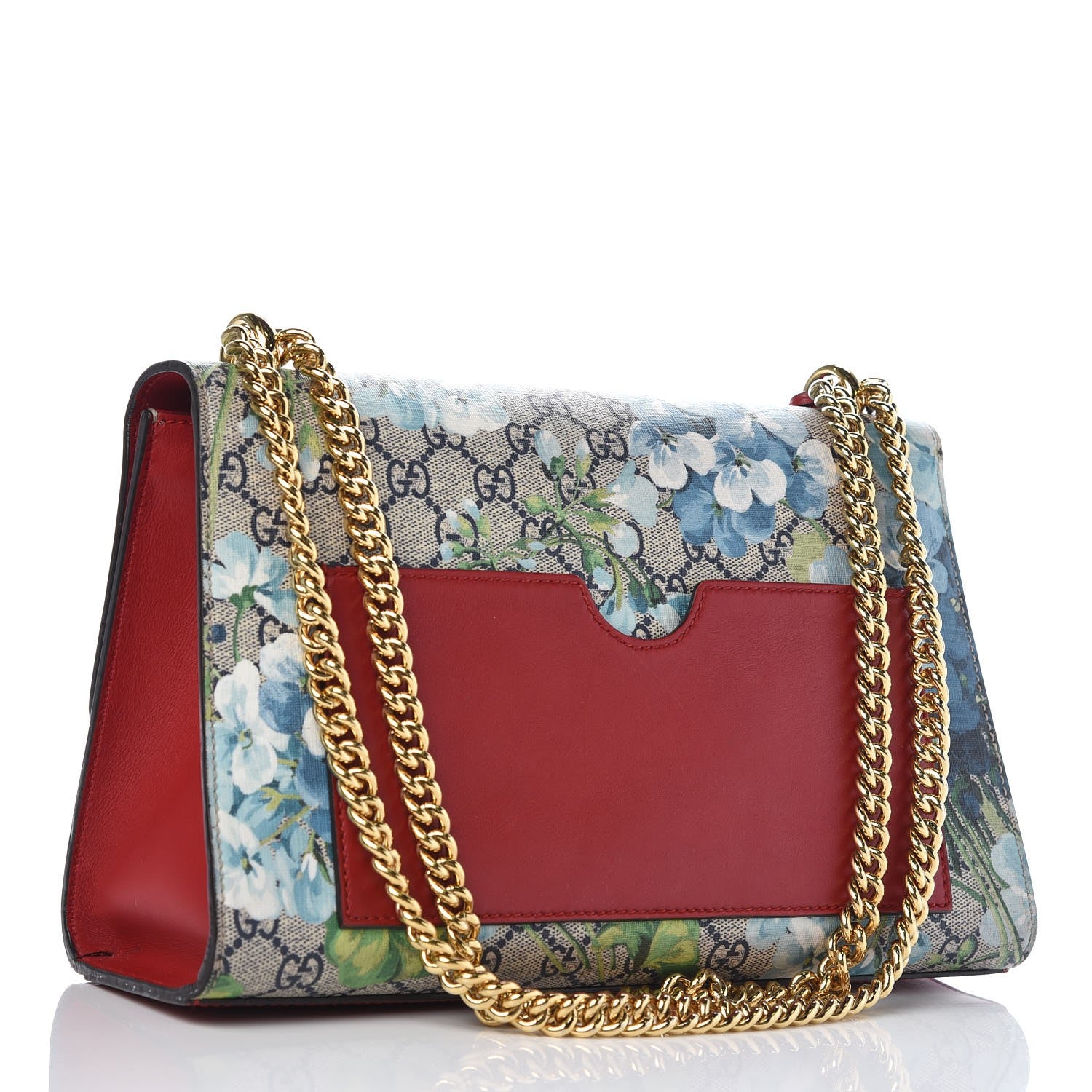 Gucci GG Supreme Monogram Blooms Medium Padlock Shoulder Bag Beige Blue Navy Hibiscus Red 4 of 9