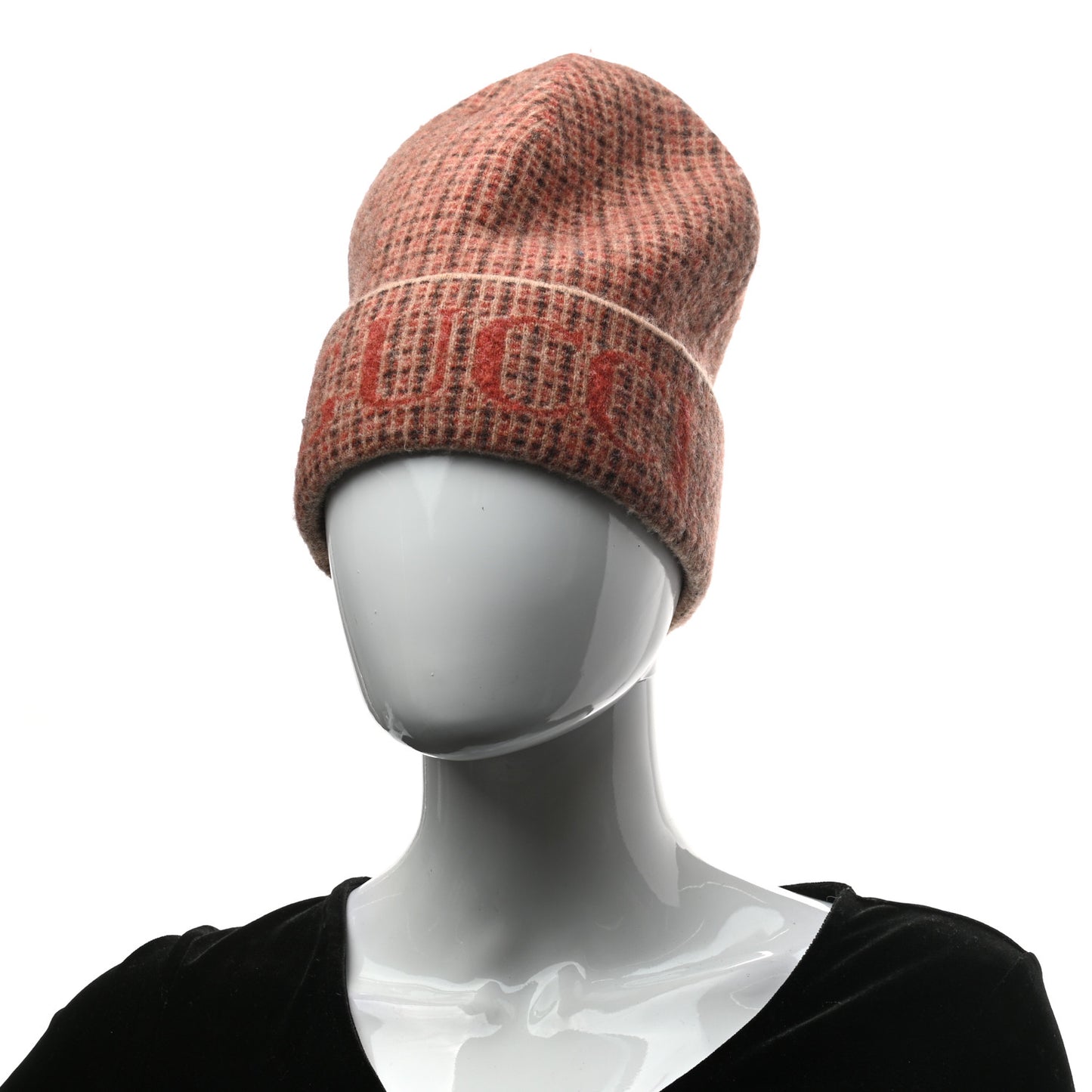 Wool Check Logo Beanie Hat M 58 Orange Beige