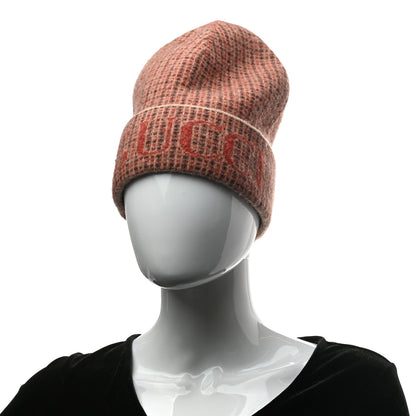 Gucci Wool Check Logo Beanie Hat M 58 Orange Beige 2 of 4