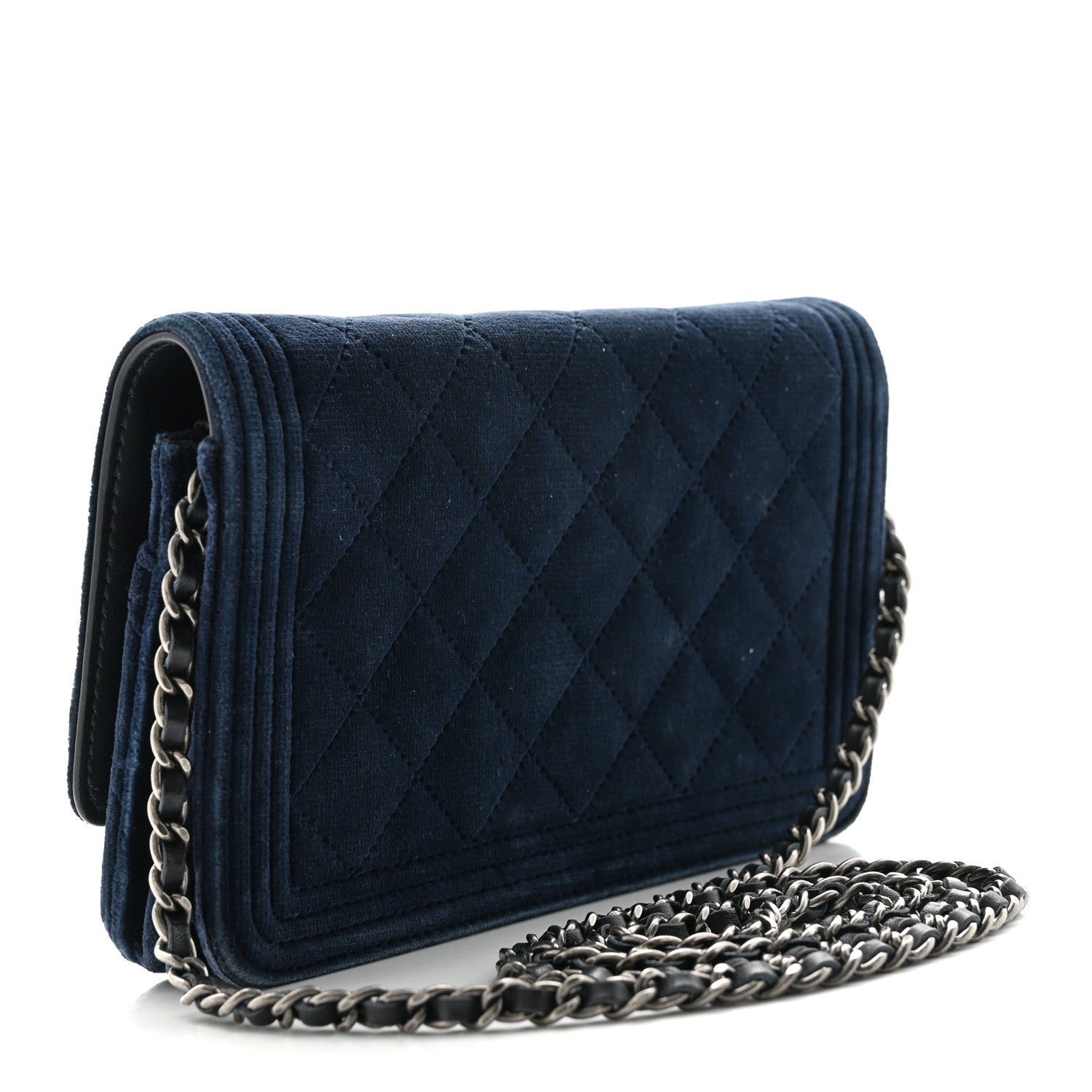 Chanel Velvet Quilted Boy Wallet On Chain WOC Blue 3 of 16