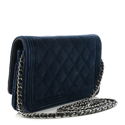 Chanel Velvet Quilted Boy Wallet On Chain WOC Blue 3 of 16