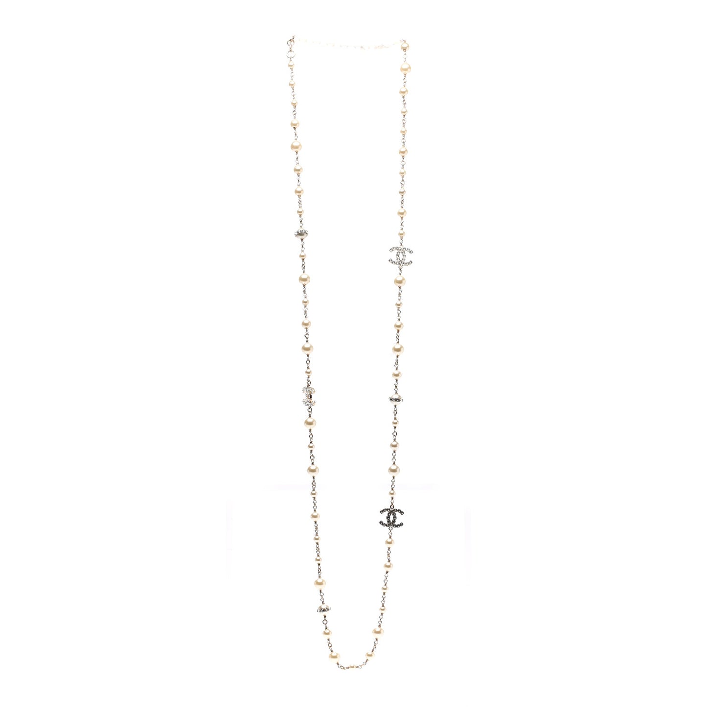 Pearl Crystal CC Necklace Gold