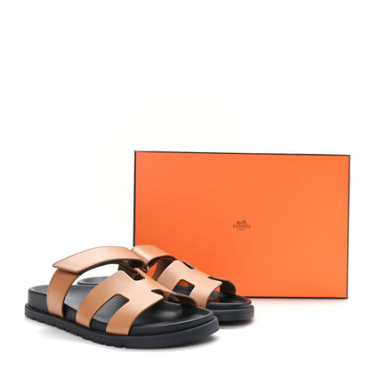 Hermes Calfskin Womens Chypre Sandals 37 Gold 9 of 9