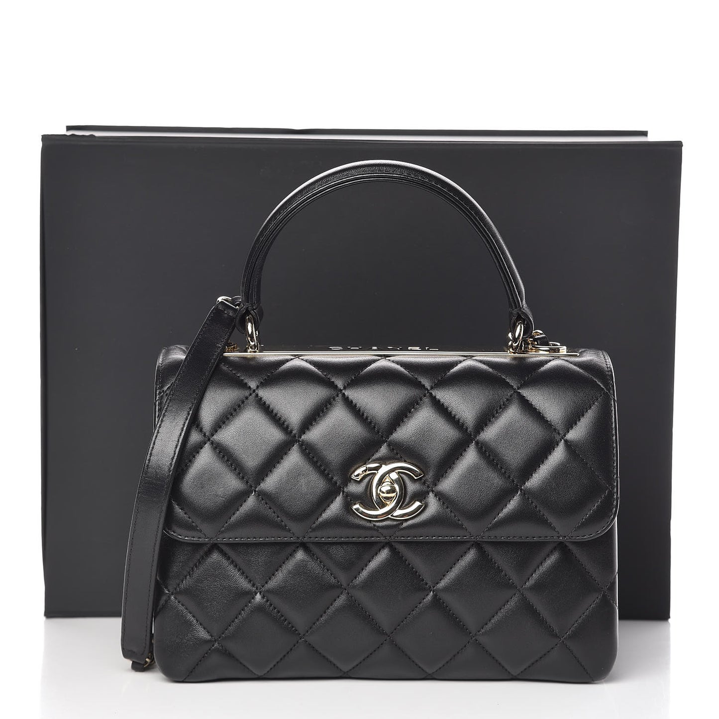 Lambskin Quilted Small Trendy CC Dual Handle Flap Bag Black