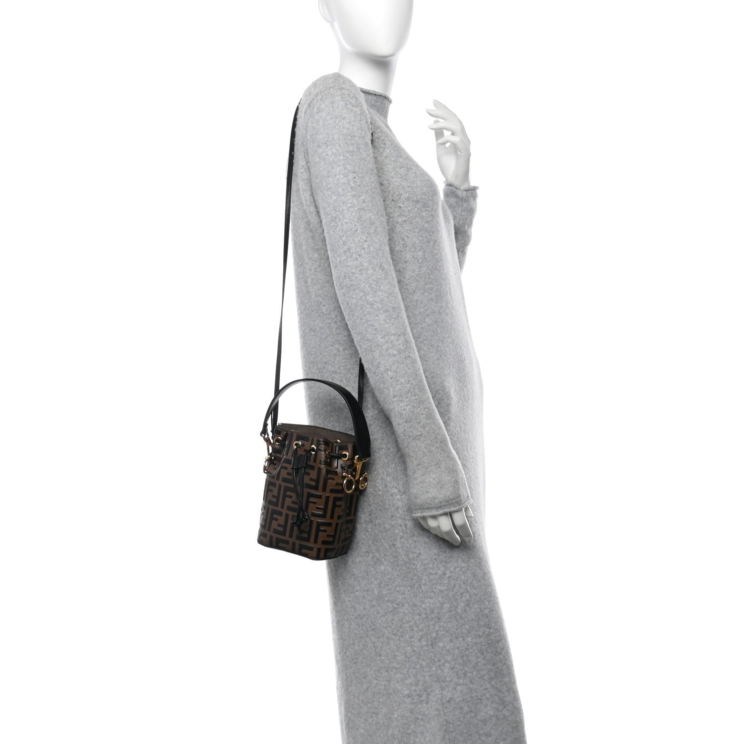 Fendi Vitello Liberty F is Fendi Bi-Color FF 1974 Embossed Mini Mon Tresor Bucket Bag Maya Black 2 of 10