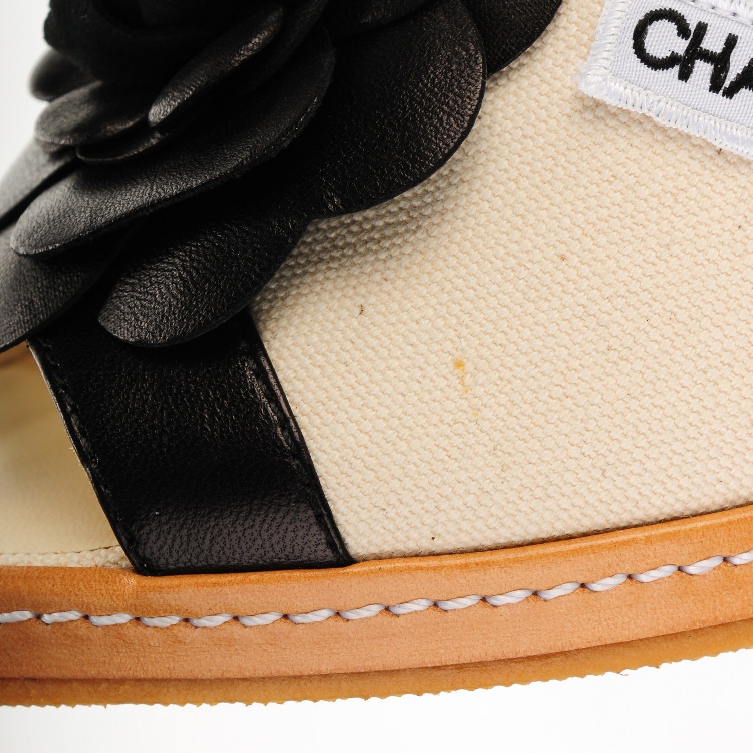 Chanel Canvas Camellia Wedge Sandals 36.5 Off White 8 of 8