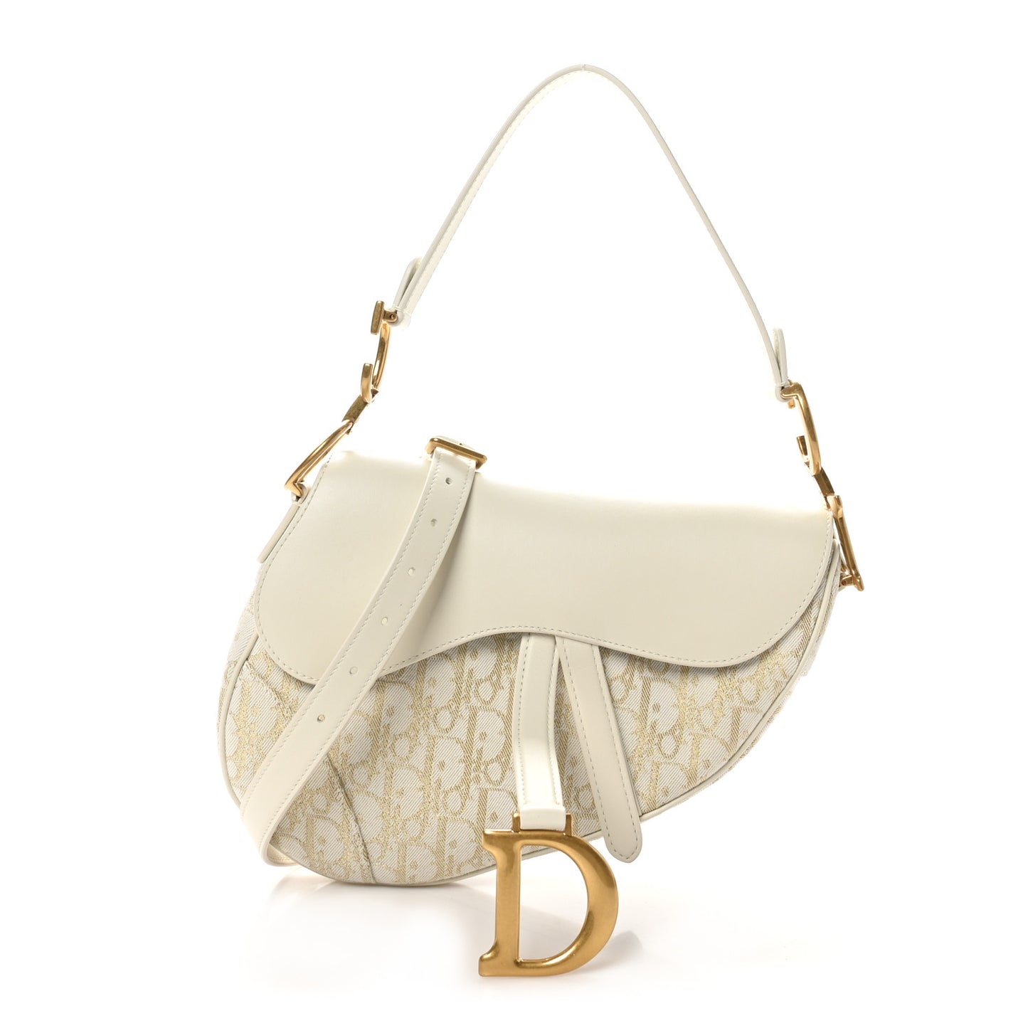 Oblique Smooth Calfskin Saddle Bag With Strap Latte