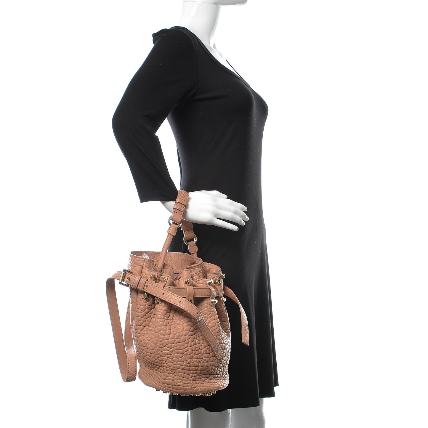 Pebbled Lambskin Diego Bucket Bag Blush Pale Gold Hardware