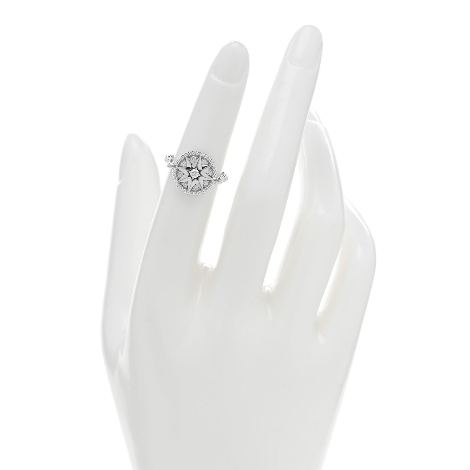 Christian Dior 18K White Gold Diamond Rose Des Vents Pave Ring 49 5 3 of 6