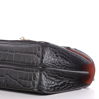 Mulberry Calfskin Crocodile Embossed Medium Harlow Satchel Dark Grey 11 of 12