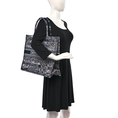 Christian Dior Canvas Embroidered Large Dioriviera Reverse Striped Toile De Jouy Book Tote Black White 2 of 10
