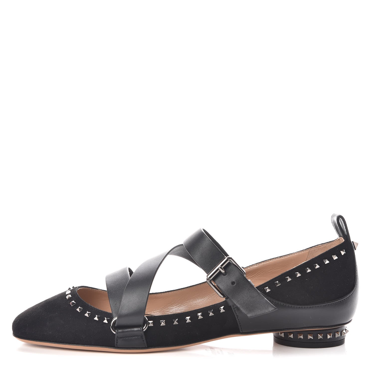Valentino Garavani Suede Soul Rockstud Strappy Ballerina Flats 38.5 Black 1 of 8