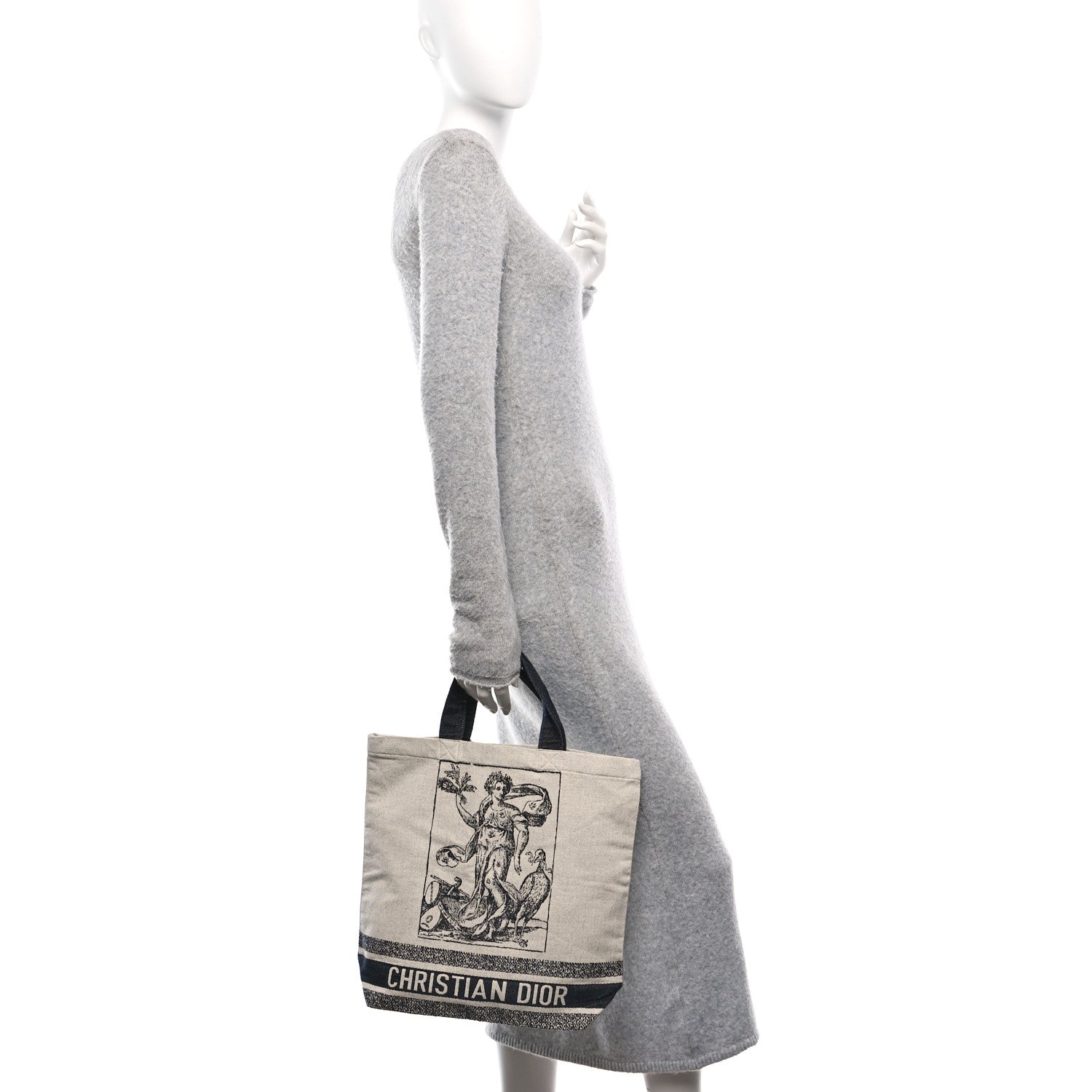 Christian Dior Canvas Print Cruise Tote Ivory Black 2 of 9