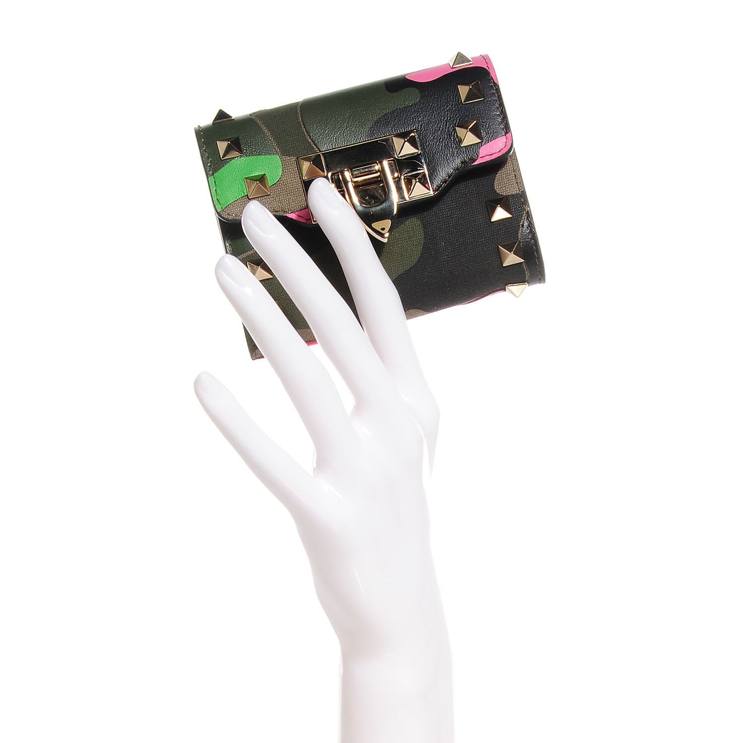 Nappa Canvas Camouflage Rockstud Flip Lock Wallet