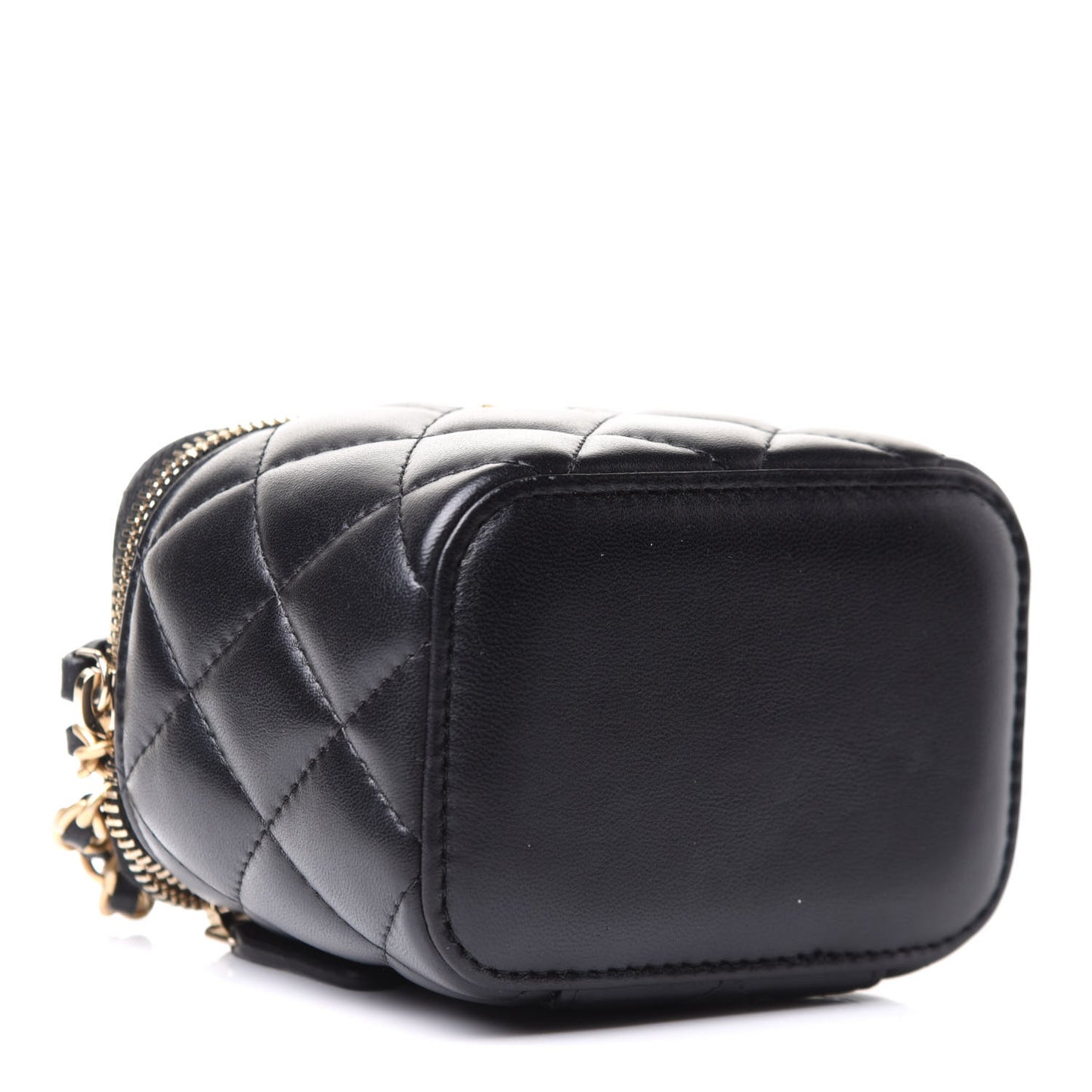 Lambskin Quilted Mini Pearl Crush Vanity Case With Chain Black