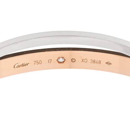 Cartier 18K Pink White Gold 12 Diamond Double LOVE Bracelet 17 6 of 9