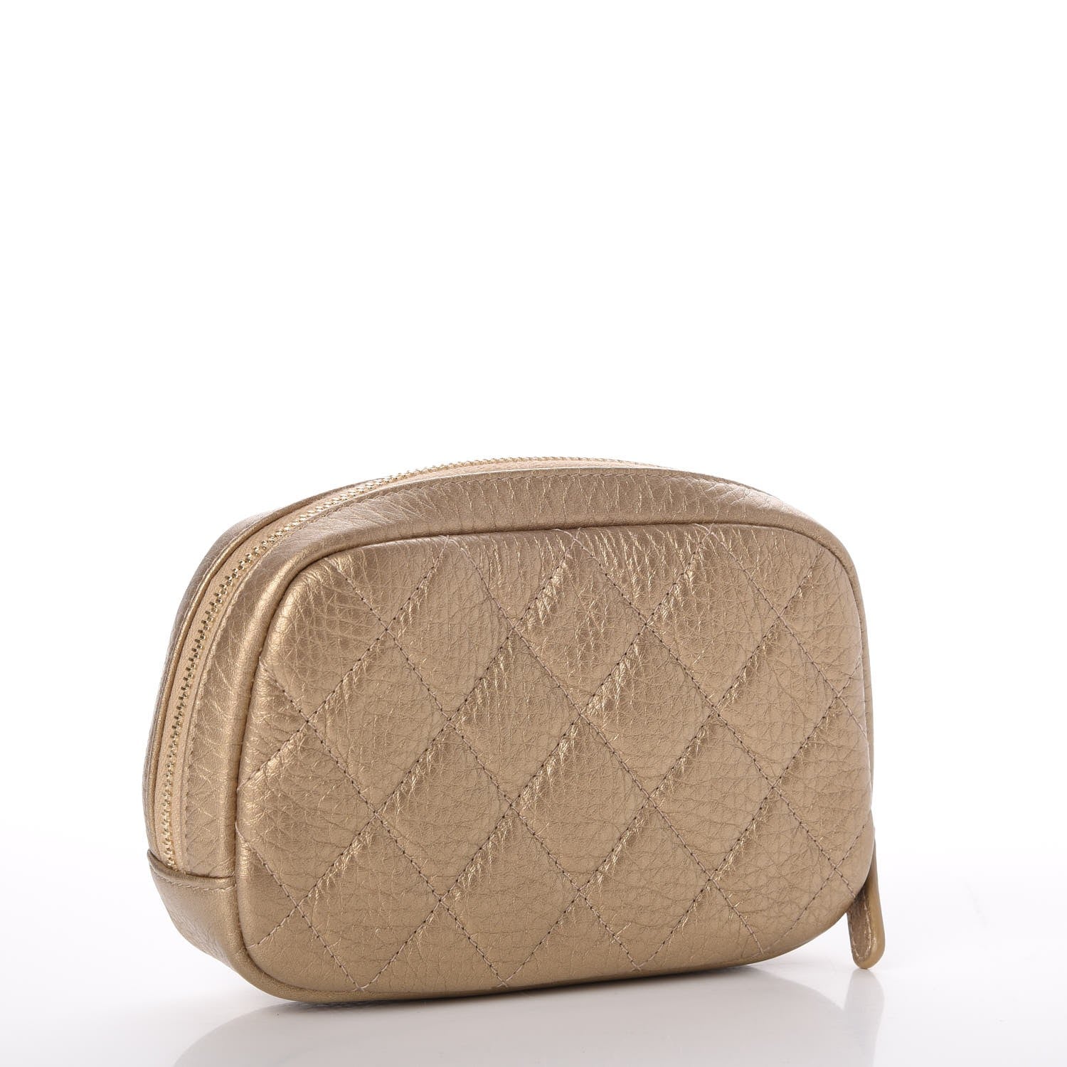 Chanel Metallic Calfskin Quilted Small Curvy Pouch Cosmetic Case Gold 3 of 8