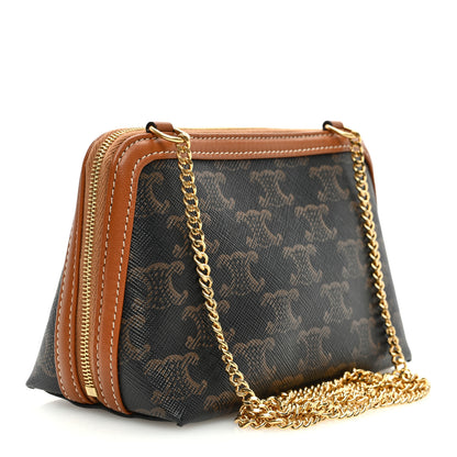 Celine Triomphe Canvas Calfskin Mini Clutch on Chain Tan 3 of 9