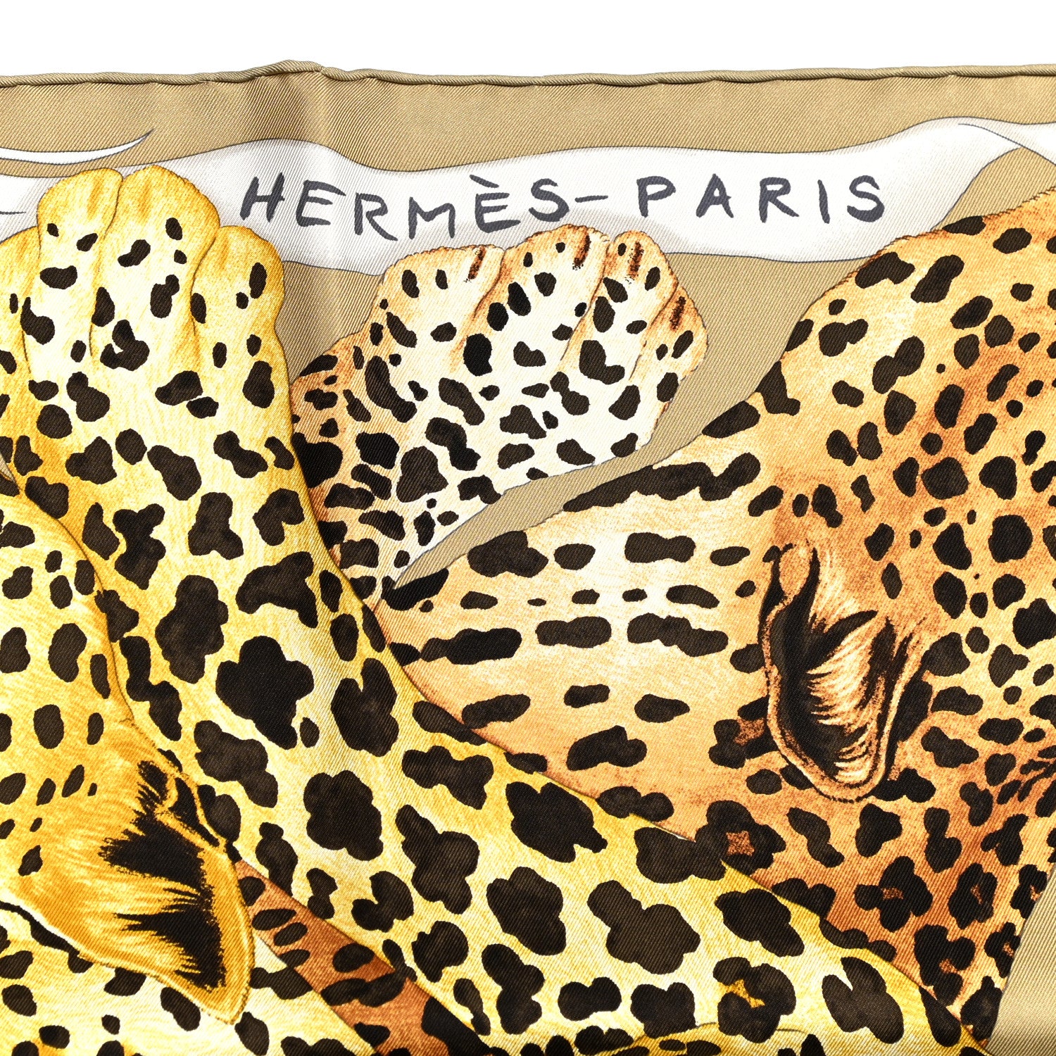 Hermes Silk Twill Lazy Leopardesses Scarf 90 Camel Anthracite 2 of 6