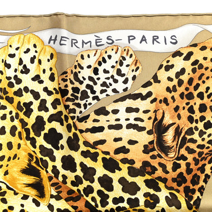 Hermes Silk Twill Lazy Leopardesses Scarf 90 Camel Anthracite 2 of 6
