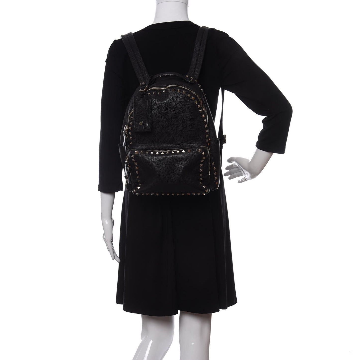 Grained Calfskin Medium Rockstud Backpack Black