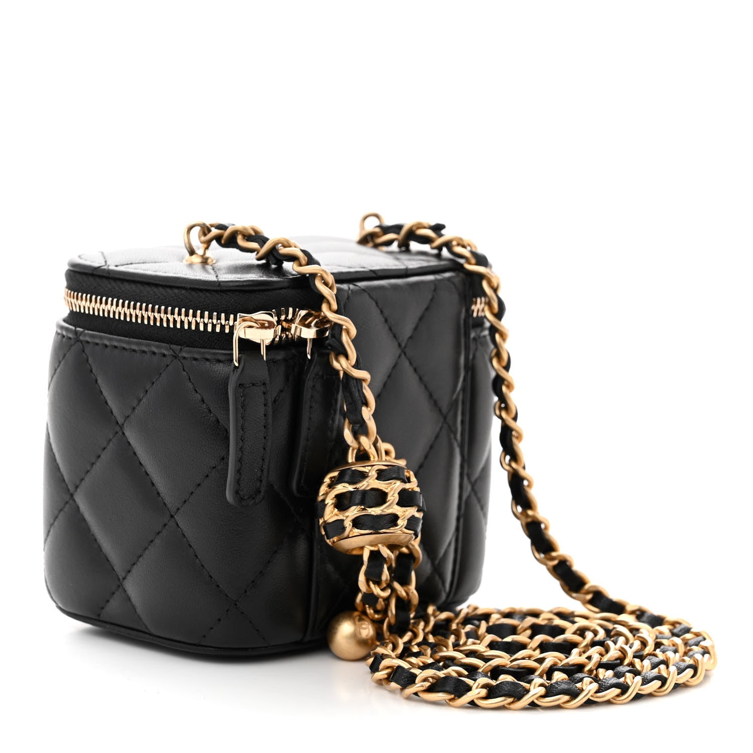 Chanel Lambskin Quilted Mini Pearl Crush Vanity Case With Chain Black 3 of 11