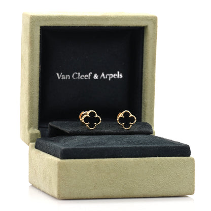Van Cleef & Arpels 18K Yellow Gold Black Onyx Sweet Alhambra Earrings 5 of 5
