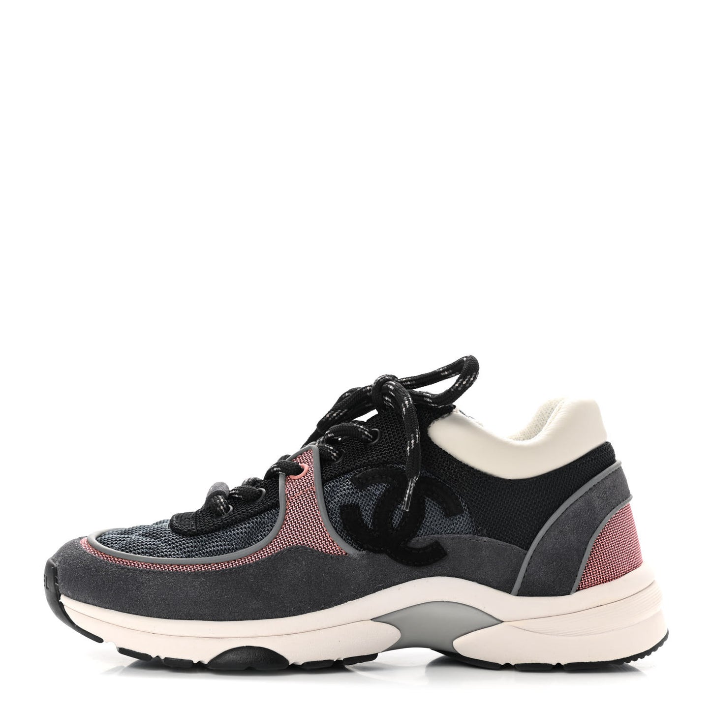 Nylon Calfskin Suede Womens CC Sneakers 37.5 Grey Pink