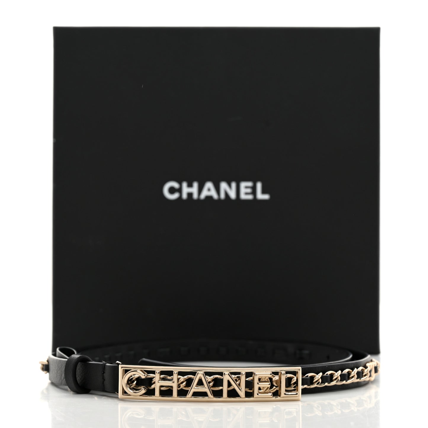 Calfskin Chain Logo Skinny Belt 80 32 Black