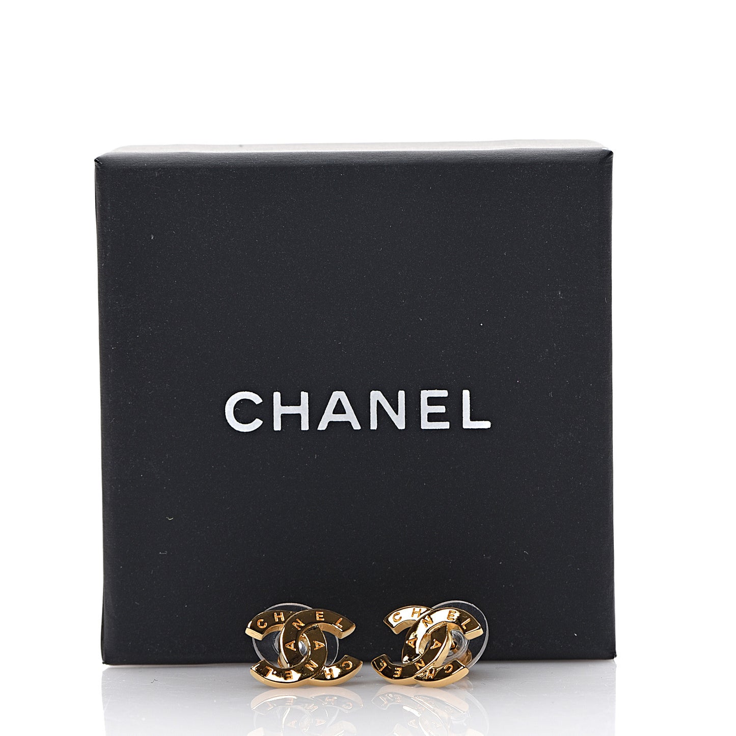 Metal CC Paris Button Stud Earrings Gold