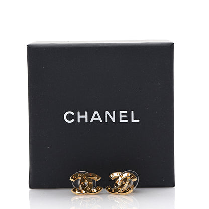 Chanel Metal CC Paris Button Stud Earrings Gold 5 of 5