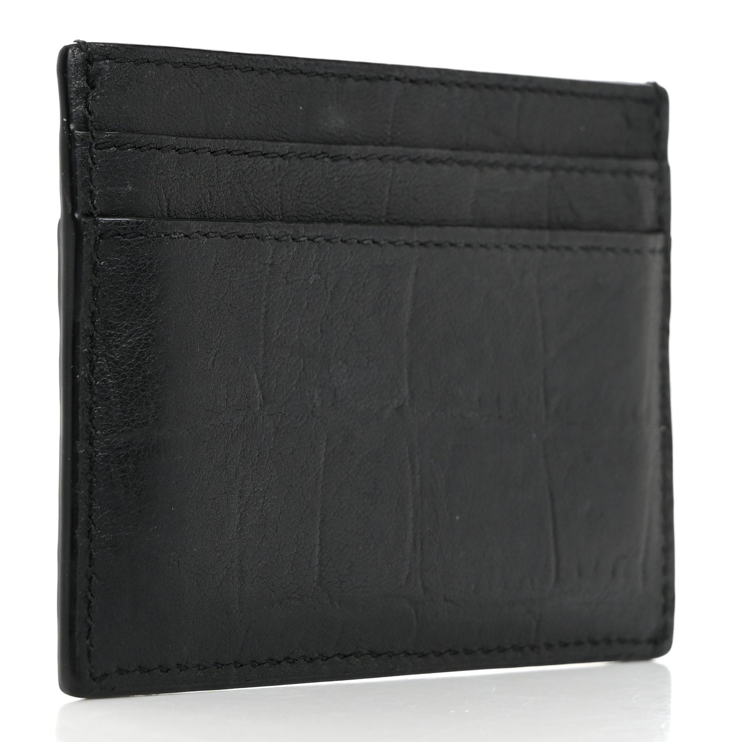 Calfskin Crocodile Embossed Monogram Credit Card Case Black