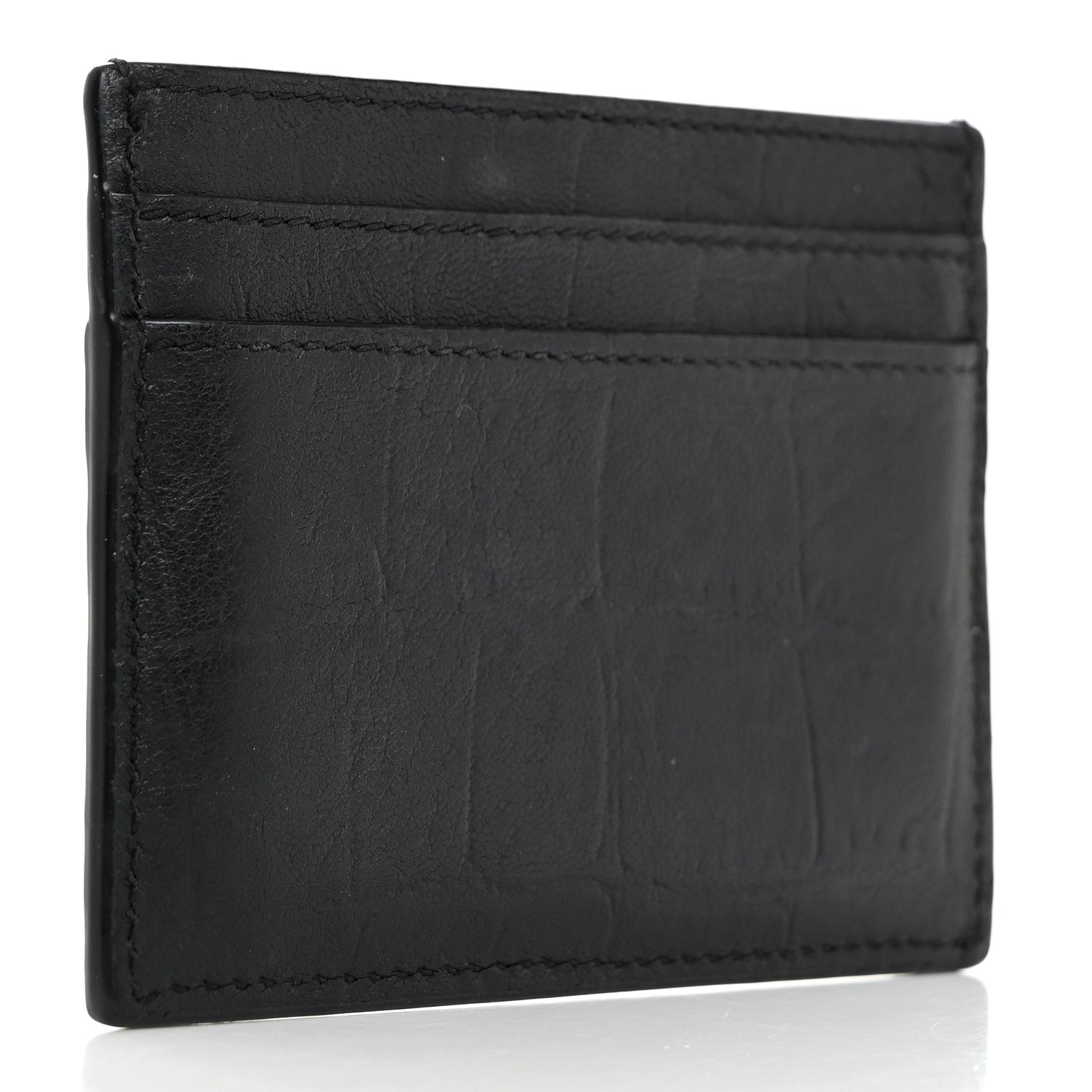 Saint Laurent Calfskin Crocodile Embossed Monogram Credit Card Case Black 3 of 8