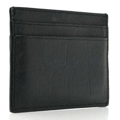 Saint Laurent Calfskin Crocodile Embossed Monogram Credit Card Case Black 3 of 8