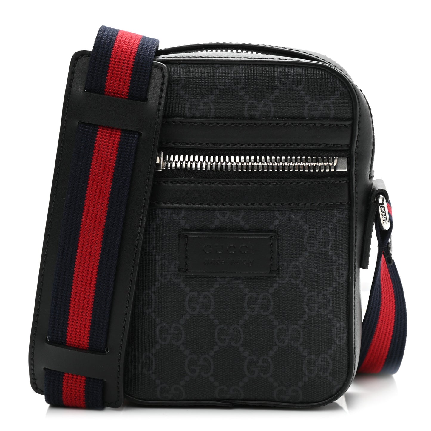 GG Supreme Monogram Appia Calfskin Web Small Camera Messenger Bag Black Grey