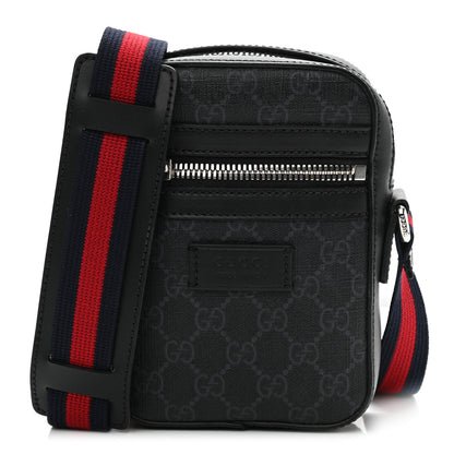 Gucci GG Supreme Monogram Appia Calfskin Web Small Camera Messenger Bag Black Grey 1 of 10