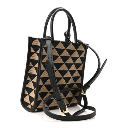 Prada Jacquard Saffiano Triangolo Symbole Embroidered Micro Tote Black Corda 3 of 9