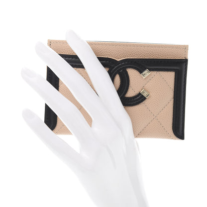 Chanel Caviar Quilted Filigree Card Holder Beige Black 2 of 11