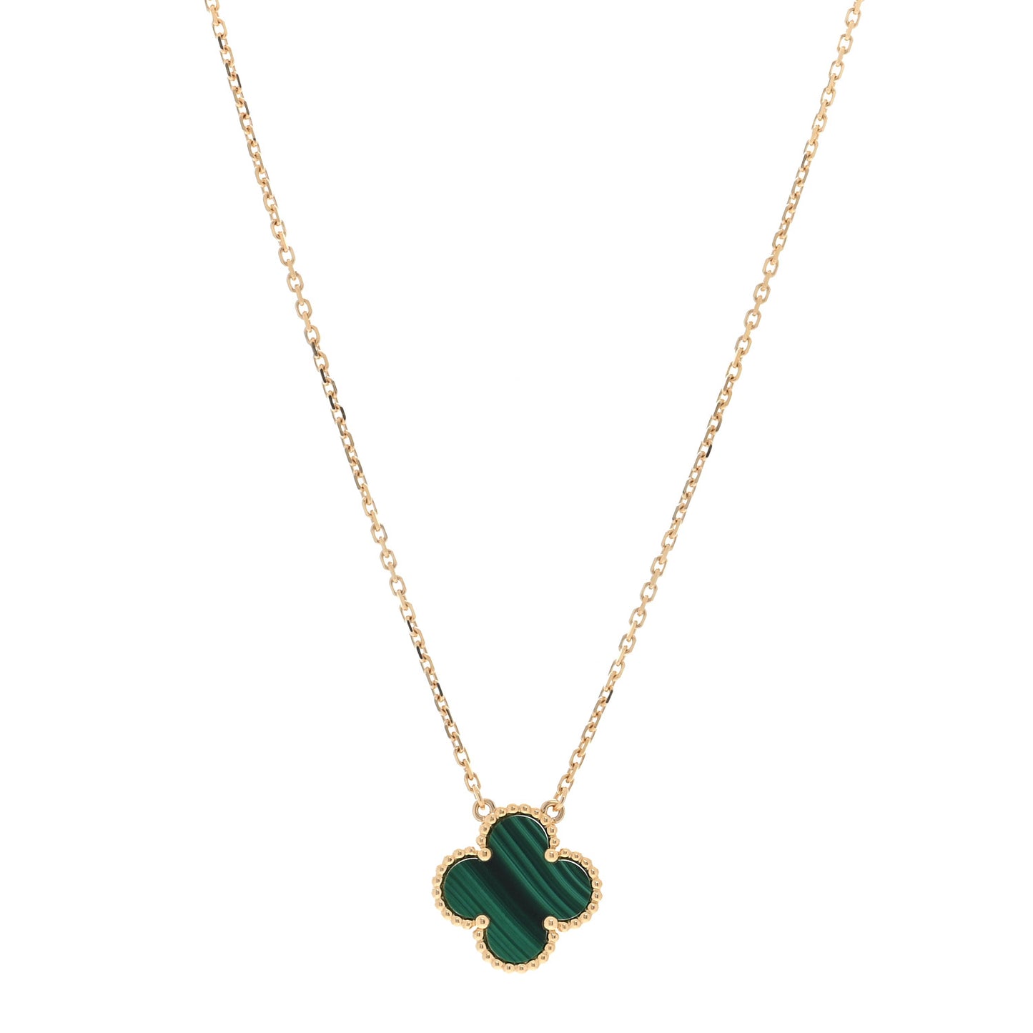 18K Yellow Gold Malachite Vintage Alhambra Pendant Necklace