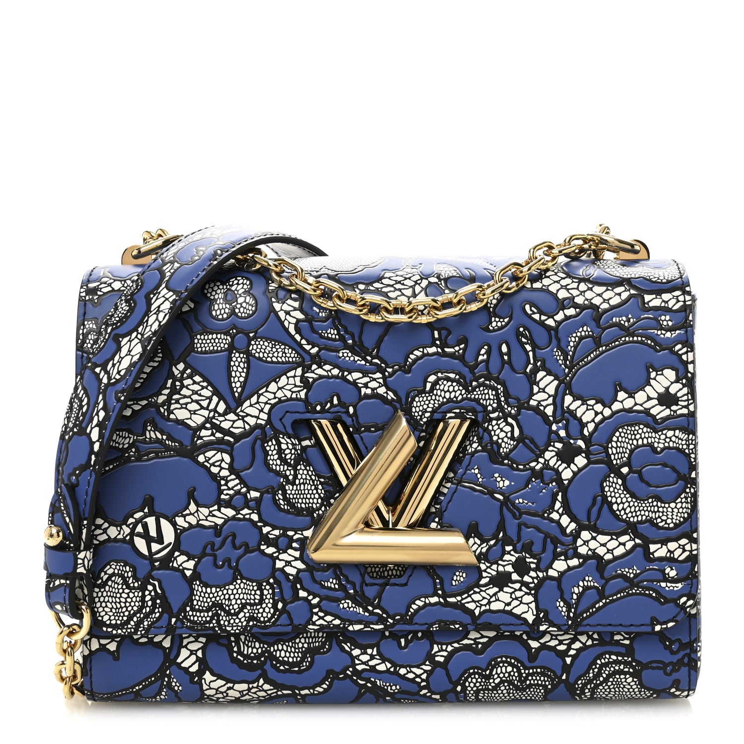 Louis Vuitton Calfskin Lace Flower Inlay Twist Shoulder Bag MM Navy Black 1 of 11