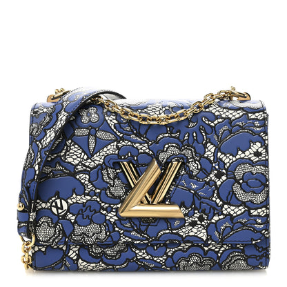 Louis Vuitton Calfskin Lace Flower Inlay Twist Shoulder Bag MM Navy Black 1 of 11