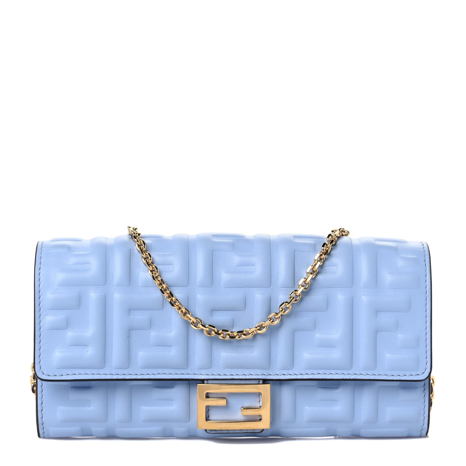 Fendi Nappa Matisse FF Embossed Continental Wallet on Chain Placid Blue 1 of 8