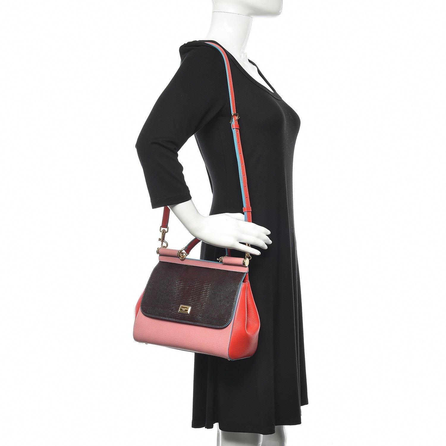 Dolce & Gabbana Lizard Tri-Color Medium Miss Sicily Satchel Red Pink Black 2 of 10