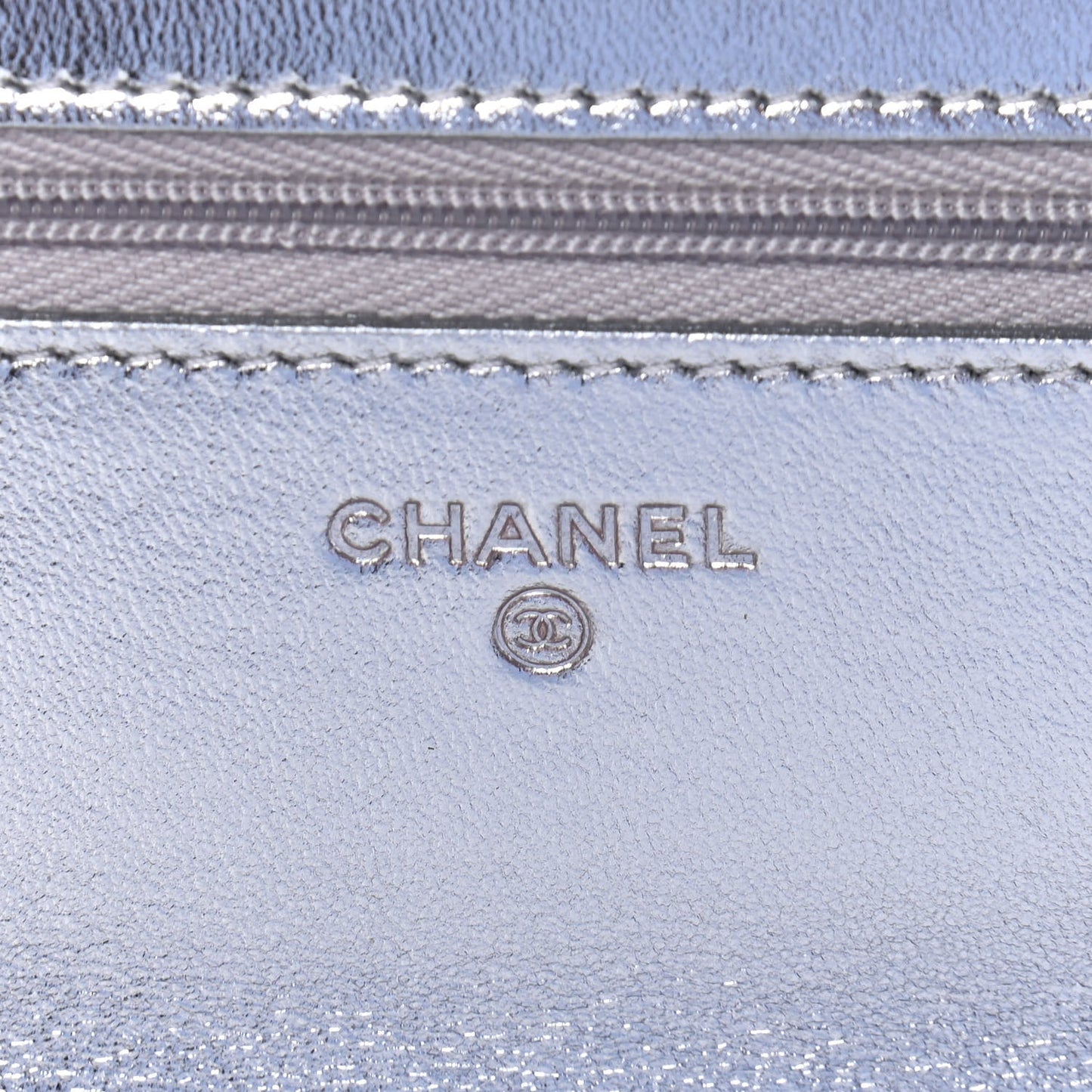 Gradient Metallic Calfskin Quilted Wallet On Chain WOC Silver Blue Yellow Purple