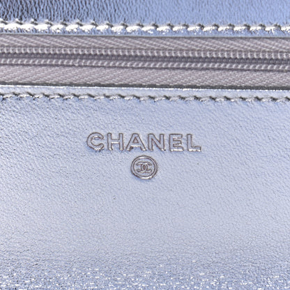 Chanel Gradient Metallic Calfskin Quilted Wallet On Chain WOC Silver Blue Yellow Purple 5 of 10