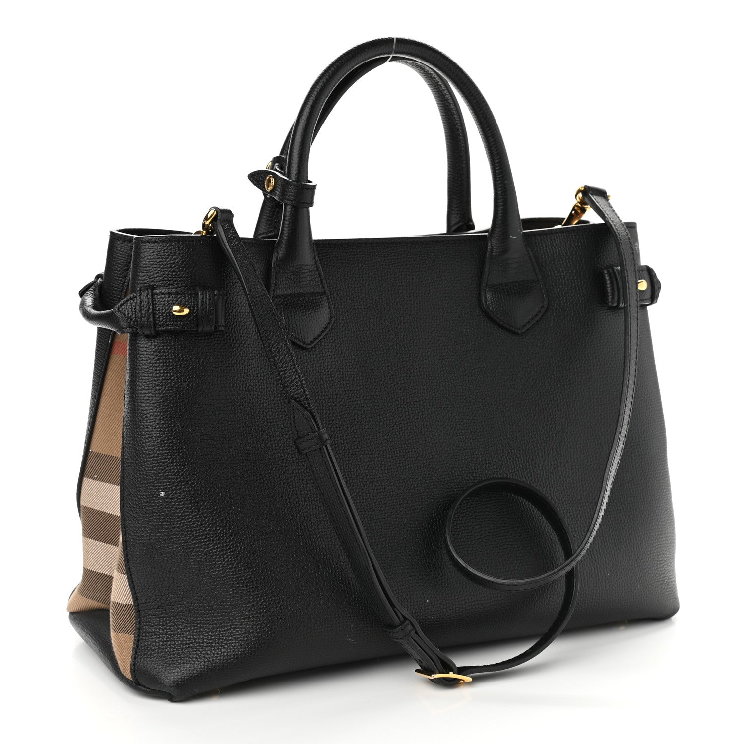 Burberry Grainy Calfskin House Check Medium Banner Tote Black 3 of 17