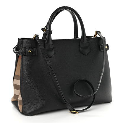 Burberry Grainy Calfskin House Check Medium Banner Tote Black 3 of 17
