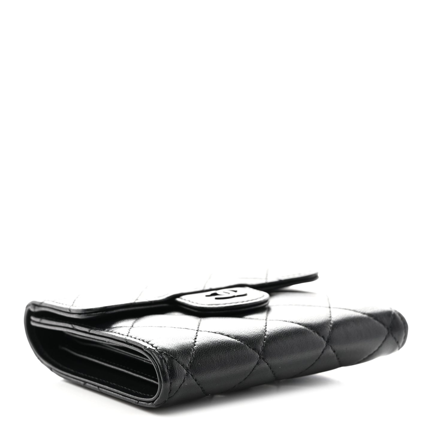 Lambskin Quilted Compact Flap Wallet So Black